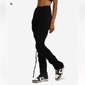 Smoke Rise RED label Women’s Black Denim Stacked Cargo Pants (M)